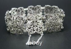 Antique Art Nouveau XIX Century Cuff Bracelet in Solid Silver Set with Marcasites