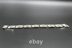 Antique Art Nouveau XIX Century Cuff Bracelet in Solid Silver Set with Marcasites