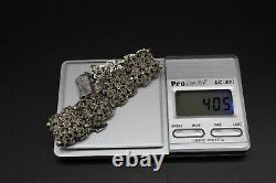 Antique Art Nouveau XIX Century Cuff Bracelet in Solid Silver Set with Marcasites