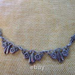 Antique Art Nouveau necklace in solid 830 silver, Scandinavian flowers, vintage jewelry