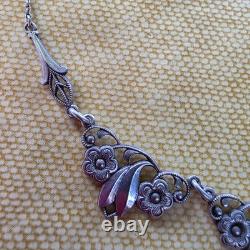 Antique Art Nouveau necklace in solid 830 silver, Scandinavian flowers, vintage jewelry