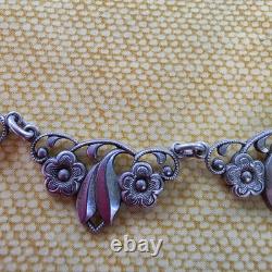 Antique Art Nouveau necklace in solid 830 silver, Scandinavian flowers, vintage jewelry