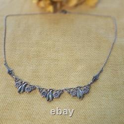 Antique Art Nouveau necklace in solid 830 silver, Scandinavian flowers, vintage jewelry