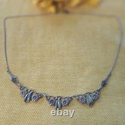 Antique Art Nouveau necklace in solid 830 silver, Scandinavian flowers, vintage jewelry