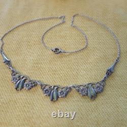 Antique Art Nouveau necklace in solid 830 silver, Scandinavian flowers, vintage jewelry