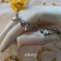 Antique Art Nouveau necklace in solid 830 silver, Scandinavian flowers, vintage jewelry