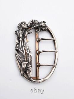 Antique Art Nouveau silver belt buckle iris boar's head hallmark