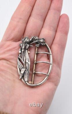 Antique Art Nouveau silver belt buckle iris boar's head hallmark