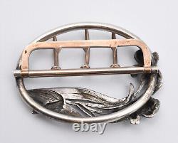 Antique Art Nouveau silver belt buckle iris boar's head hallmark