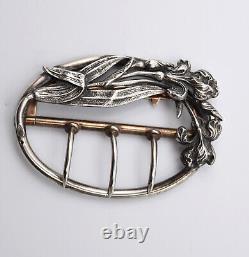 Antique Art Nouveau silver belt buckle iris boar's head hallmark