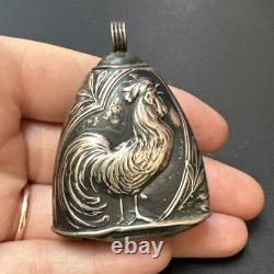 Antique Baby Rattle Art Deco Art Nouveau In Solid Silver Rooster