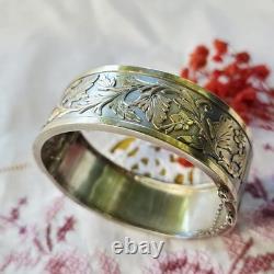 Antique Bangle Bracelet / 19th-Century Antique Jewelry in Silver and Vermeil