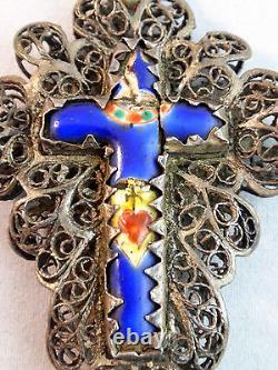 Antique Bavarian silver filigree enamel garnet rosary 19th century Germany