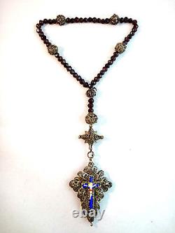 Antique Bavarian silver filigree enamel garnet rosary 19th century Germany