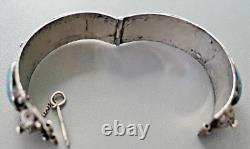 Antique Berber Turquoise Bracelet in Solid Silver with Crab Stamp, Kabyle Morocco