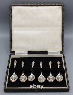 Antique Box of 6 Small Silver Coffee Spoons in English Solid Silver from the 19th Century