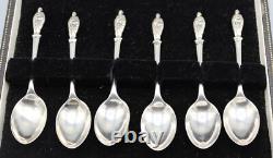 Antique Box of 6 Small Silver Coffee Spoons in English Solid Silver from the 19th Century