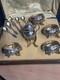Antique Box With 4 Salt Cellars And A Mustard Pot In Solid Silver, Minerva Stamp