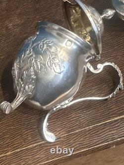 Antique Box with 4 Salt Cellars and a Mustard Pot in Solid Silver, Minerva Stamp