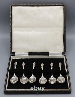 Antique Box with 6 Small Coffee Spoons in Solid Silver, English 19th Century