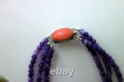 Antique Bracelet in Amethyst, Coral, and Silver