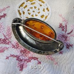 Antique Brooch / Antique Jewelry 925 Silver and Amber (Ref. 00002-02469)