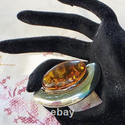 Antique Brooch / Antique Jewelry 925 Silver and Amber (Ref. 00002-02469)