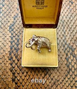 Antique Brooch Mammoth Vermeil Silver Rose Gold Real Sapphire Eye