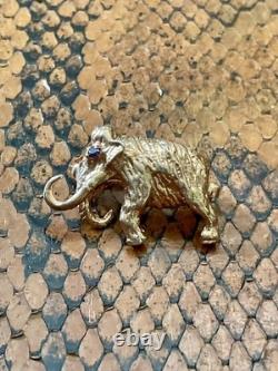 Antique Brooch Mammoth Vermeil Silver Rose Gold Real Sapphire Eye Antique Brooch Mammoth Vermeil Silver Rose Gold Real Sapphire Eye