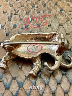 Antique Brooch Mammoth Vermeil Silver Rose Gold Real Sapphire Eye