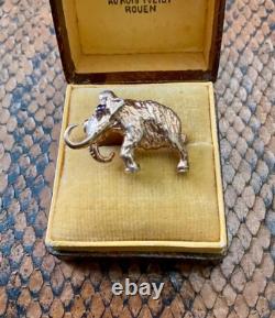 Antique Brooch Mammoth Vermeil Silver Rose Gold Real Sapphire Eye