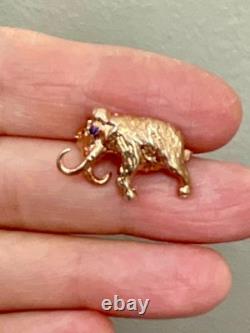 Antique Brooch Mammoth Vermeil Silver Rose Gold Real Sapphire Eye