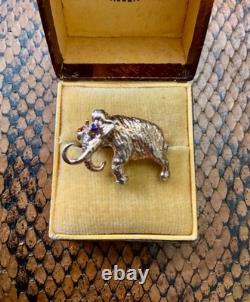 Antique Brooch Mammoth Vermeil Silver Rose Gold Real Sapphire Eye