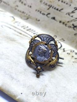 Antique Brooch in Vermeil Silver Filigree 19th Century Sarah Bernhardt