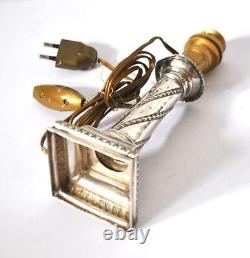 Antique Candle Holder Lamp Base SOLID SILVER Silversmith A. MANZ Switzerland Weevil 21cm