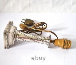 Antique Candle Holder Lamp Base SOLID SILVER Silversmith A. MANZ Switzerland Weevil 21cm