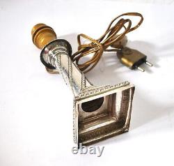 Antique Candle Holder Lamp Base SOLID SILVER Silversmith A. MANZ Switzerland Weevil 21cm