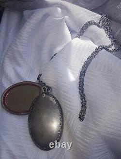 Antique Chatelaine In Silver Solid Mirror XIX Eme Necklace Medaillon Mirror