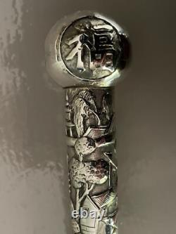 Antique Chinese Silver Cane Handle (1850)