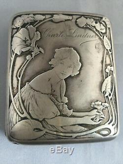 Antique Cigarette Case In Sterling Silver Art Nouveau Period, 1900