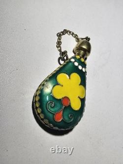 Antique Cloisonné Enamel Perfume Bottle 916 Gold-Plated Solid Silver Russian USSR
