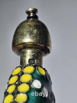 Antique Cloisonné Enamel Perfume Bottle 916 Gold-Plated Solid Silver Russian USSR