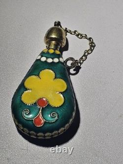 Antique Cloisonné Enamel Perfume Bottle 916 Gold-Plated Solid Silver Russian USSR