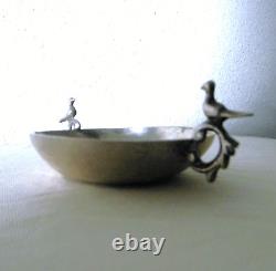 Antique Coupelle In Solid Silver, 2 Handles With Birds