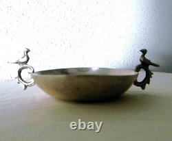 Antique Coupelle In Solid Silver, 2 Handles With Birds