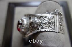 Antique Crab Stamped Filigree Berber Kabyle Solid Silver Bracelet