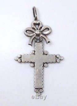Antique Cross Yvetot Sterling Silver And Rhine Stone Normandy Nineteenth