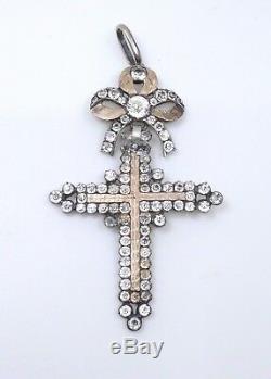 Antique Cross Yvetot Sterling Silver And Rhine Stone Normandy Nineteenth