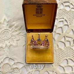 Antique Crown Ring with Beautiful Tourmaline, Sapphire, Solid Silver / Rose Gold Vermeil