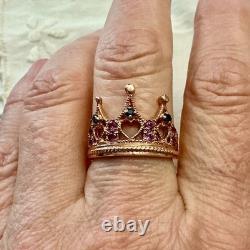 Antique Crown Ring with Beautiful Tourmaline, Sapphire, Solid Silver / Rose Gold Vermeil